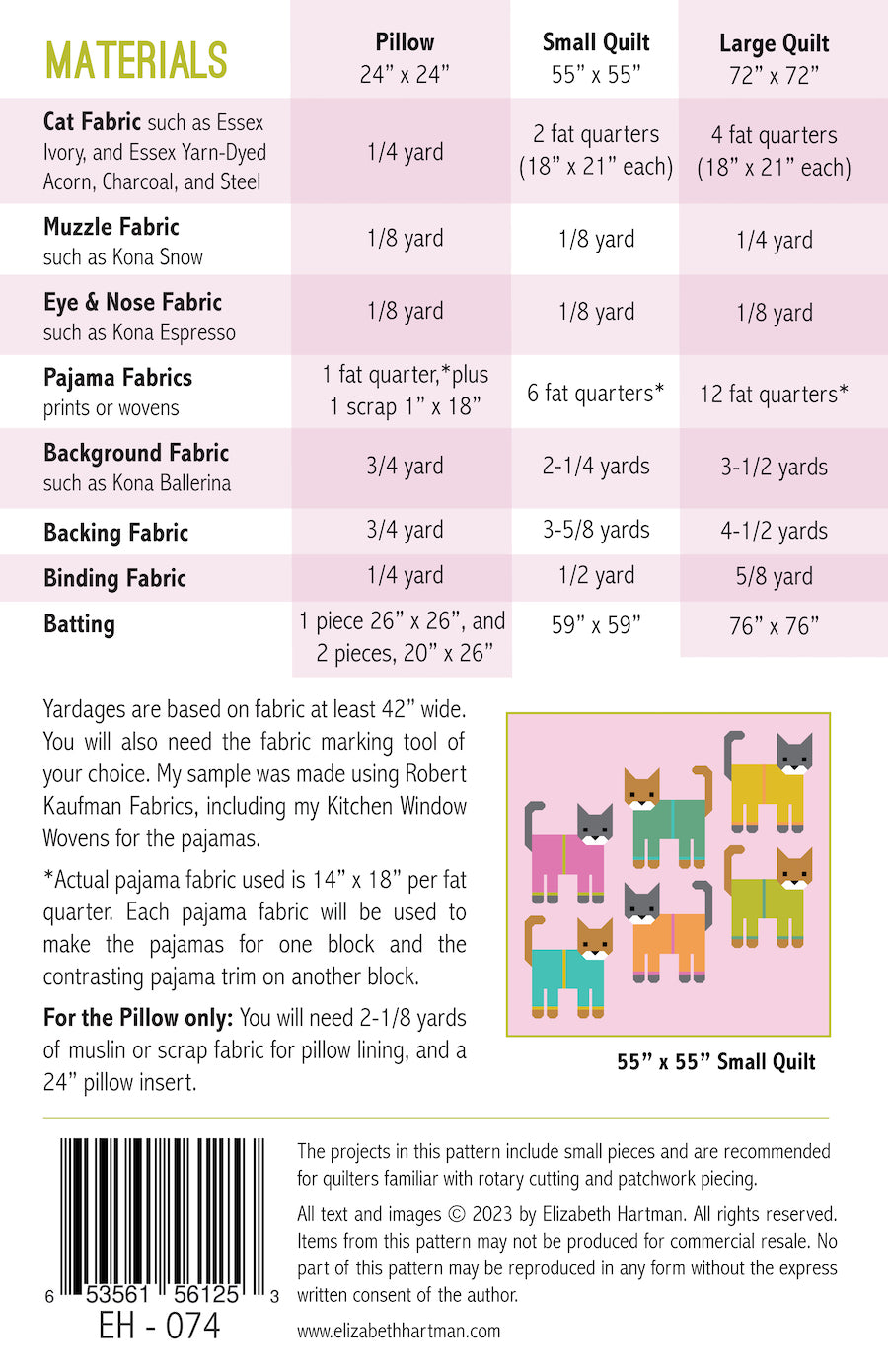 Elizabeth Hartman Cats in Pajamas Quilt Pattern Book