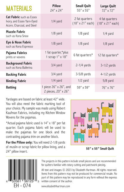 Elizabeth Hartman Cats in Pajamas Quilt Pattern Book