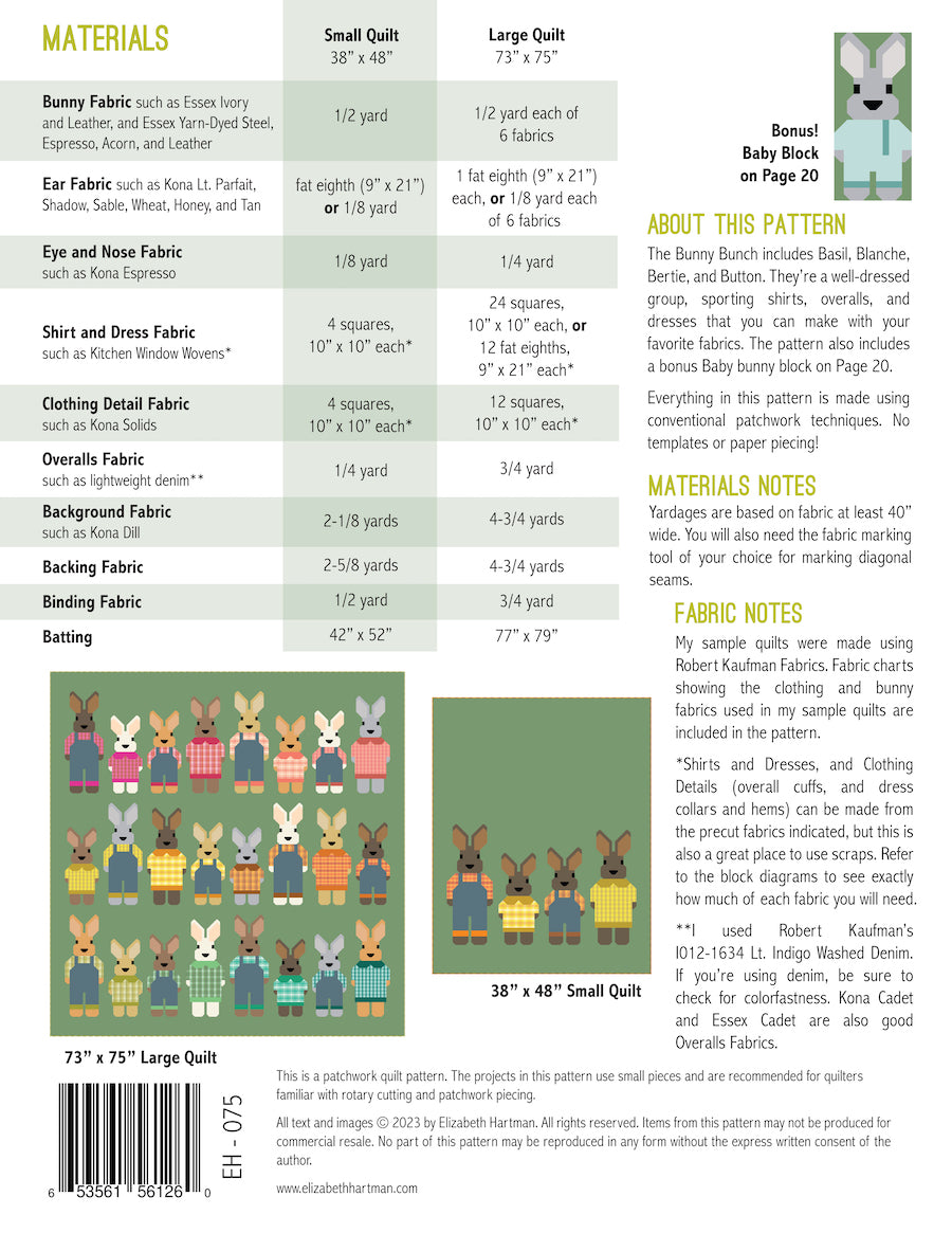 Elizabeth Hartman The Bunny Bunch Quilt Pattern Book